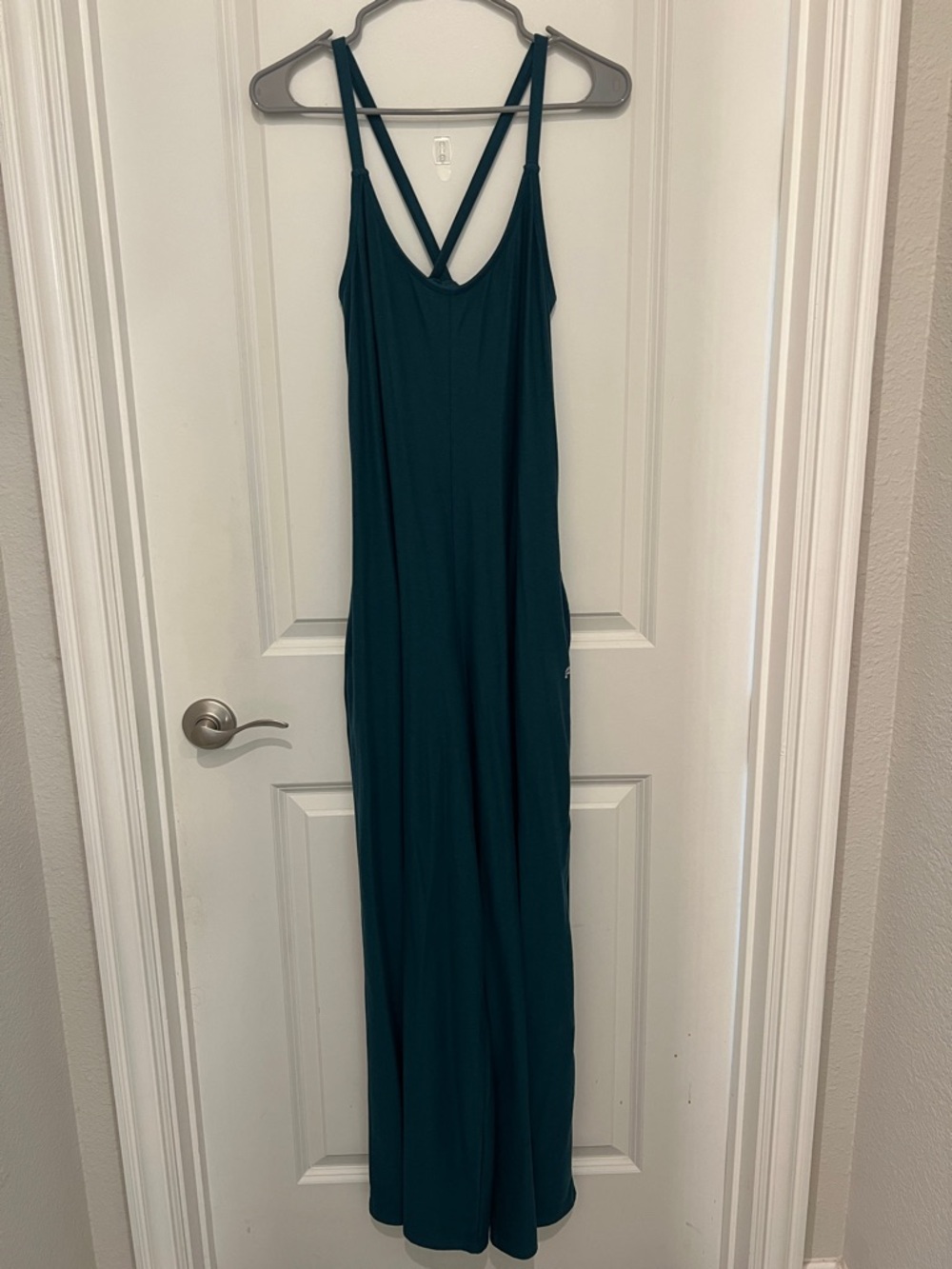 Fabletics Teal Strappy jumper with Crisscross Back and pockets